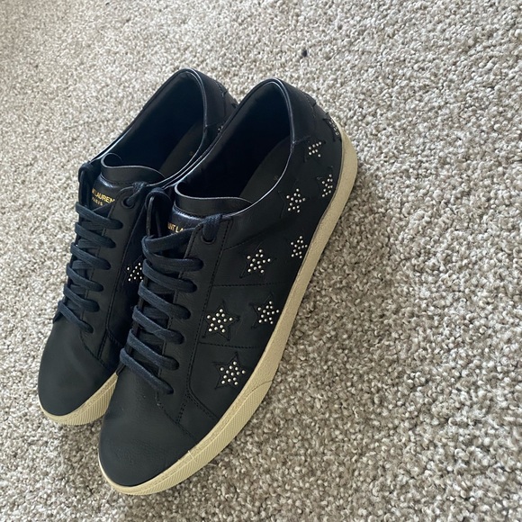 Saint Laurent Paris Black Leather and Studded Star Court Classic Sneaker - Picture 1 of 2